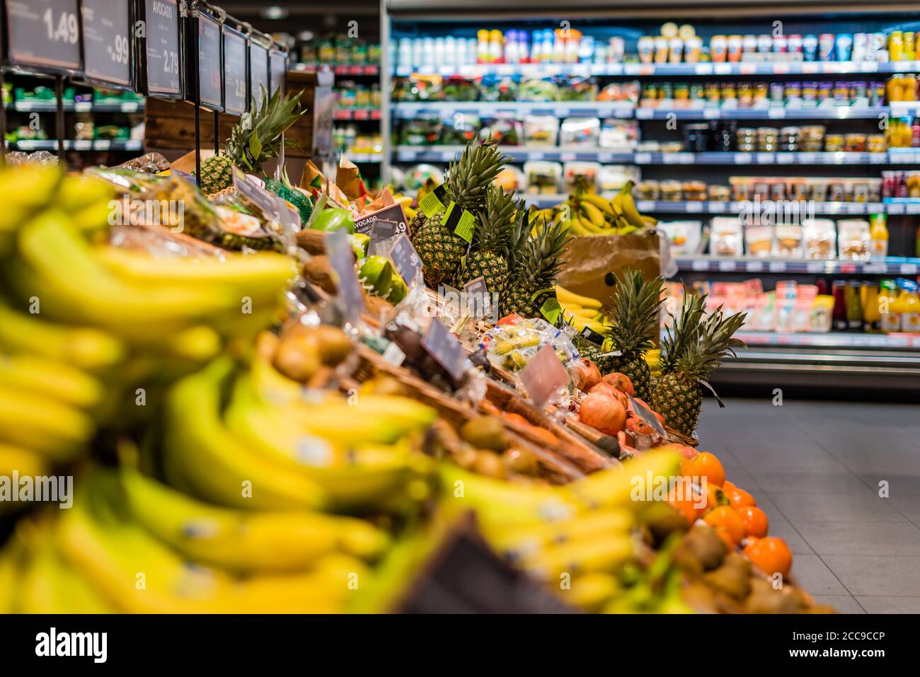 Fruit Stand In A Supermarket Fruits In Supermarket Cooling Shelf In