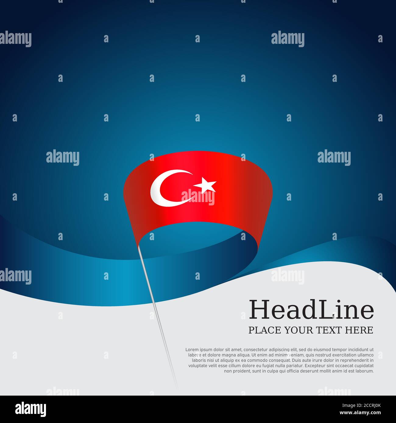 Turkey Flag With Wavy Ribbon On A Blue White Background Turkish