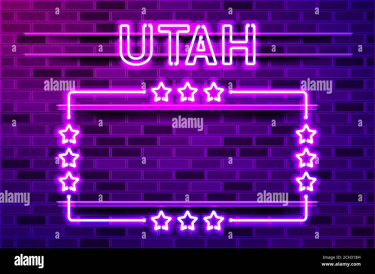 Utah US State Glowing Purple Neon Lettering And A Rectangular Frame