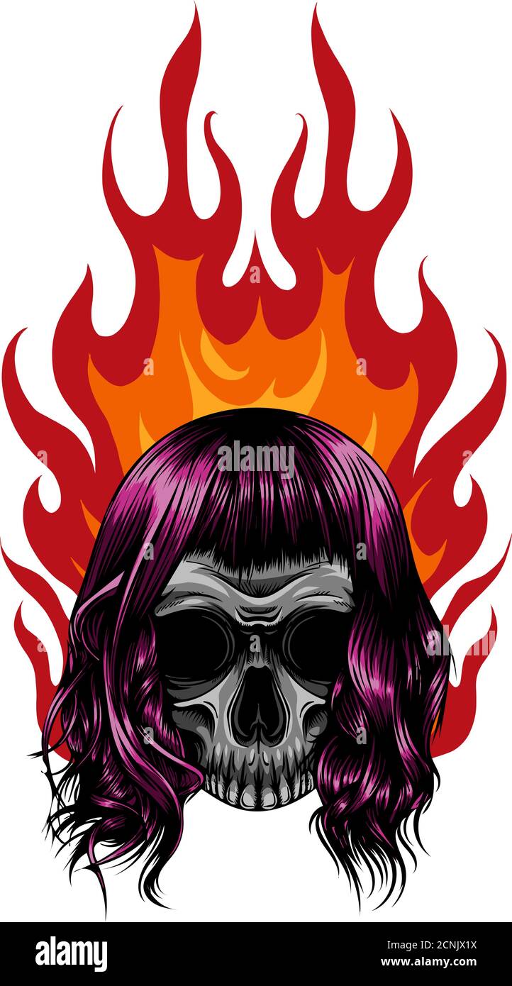 Skull On Fire With Flames Vector Illustration Stock Vector Image Art