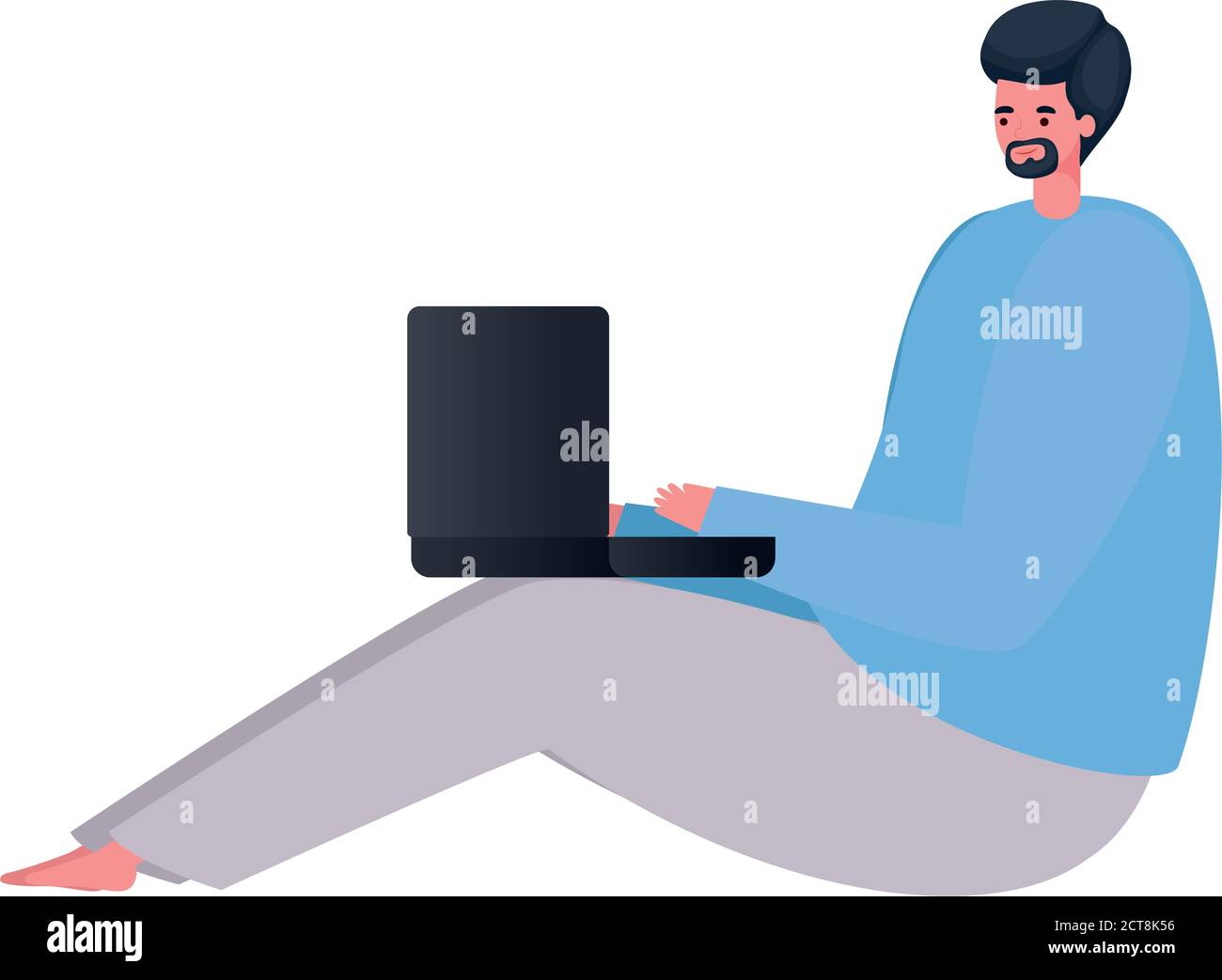 Seated Man With Laptop Working Vector Design Stock Vector Image Art