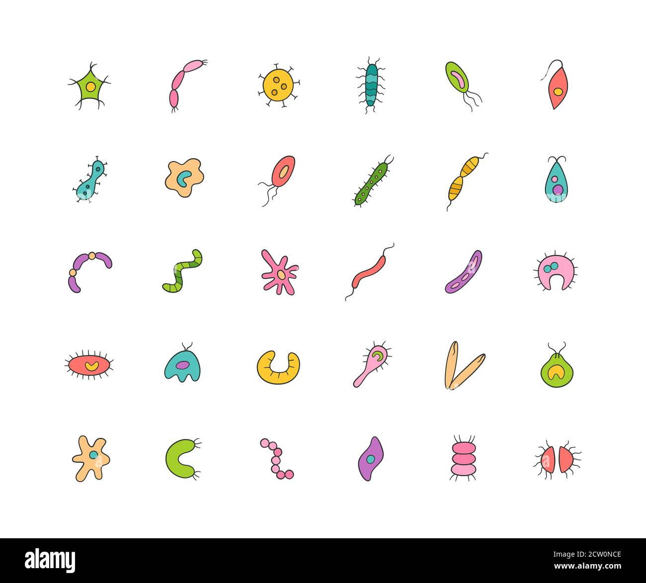 Microbes Virus Bacterias And Pathogen Icons Colorful Set Collection