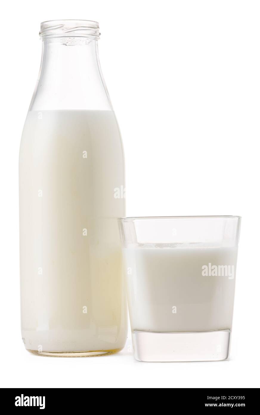 Glass Cup And Bottle Of Fresh Milk Isolated Stock Photo Alamy