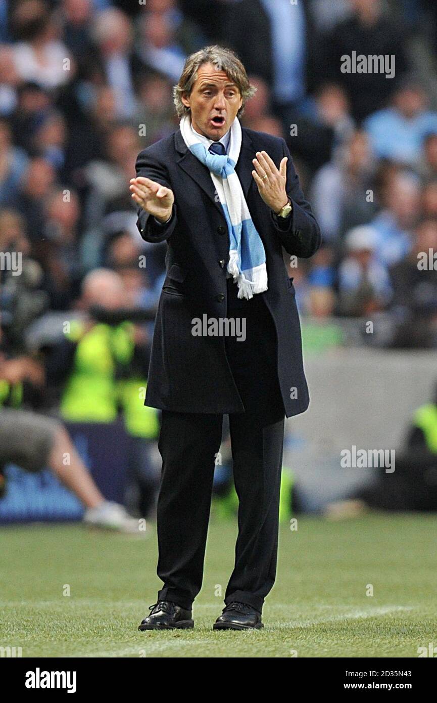 Manchester City Manager Roberto Mancini Gestures On The Touchline Stock