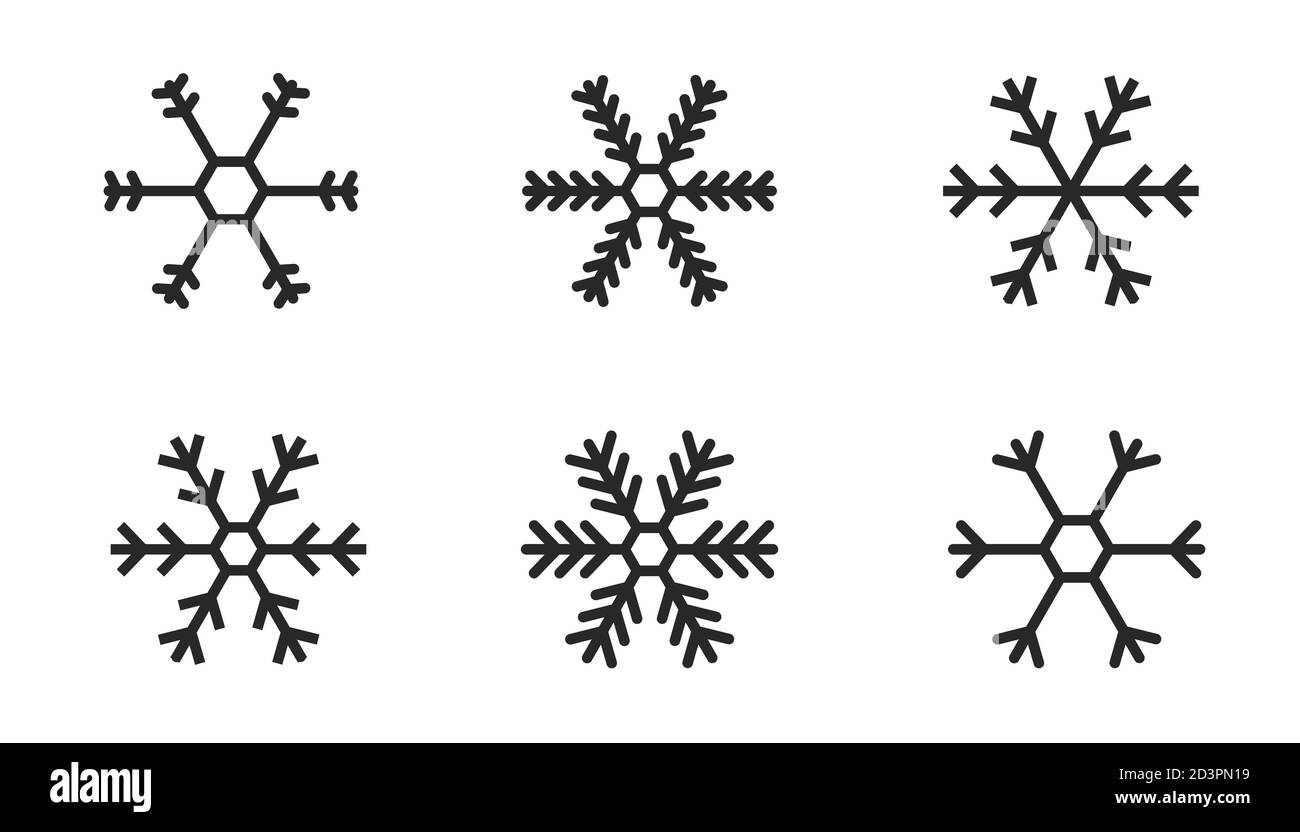 Snowflake Winter Set Of Black Isolated Nine Icon Silhouette On White