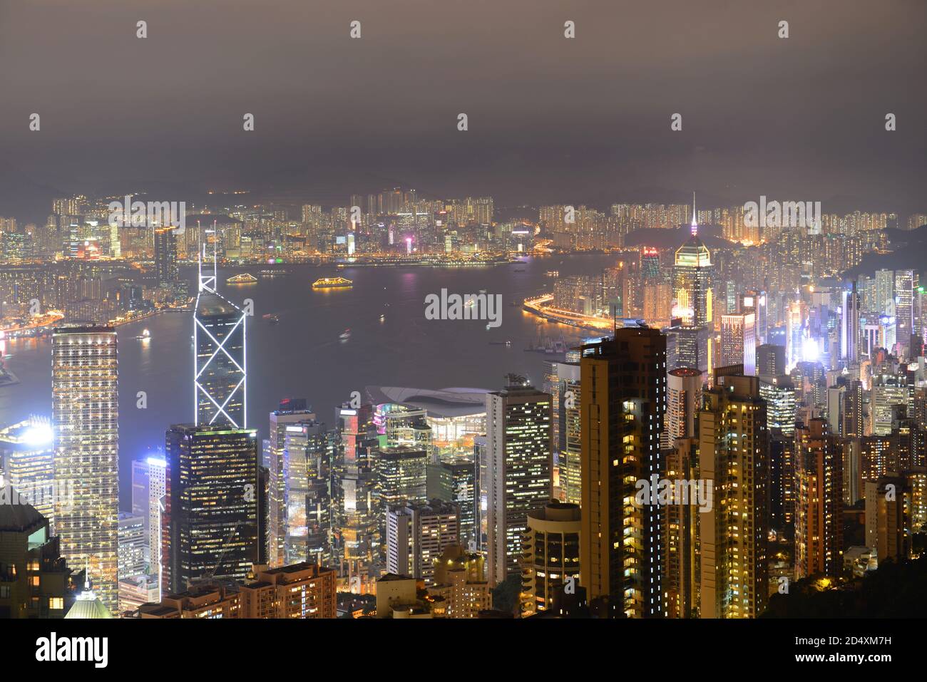 Hong Kong Skyline And Victoria Harbour At Night From Victoria Peak On