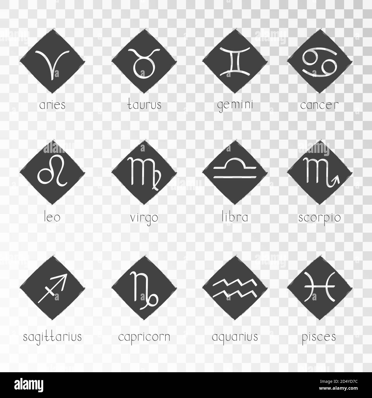 Vector Set Of Zodiac Grunge Icons On A Transparent Background Stock