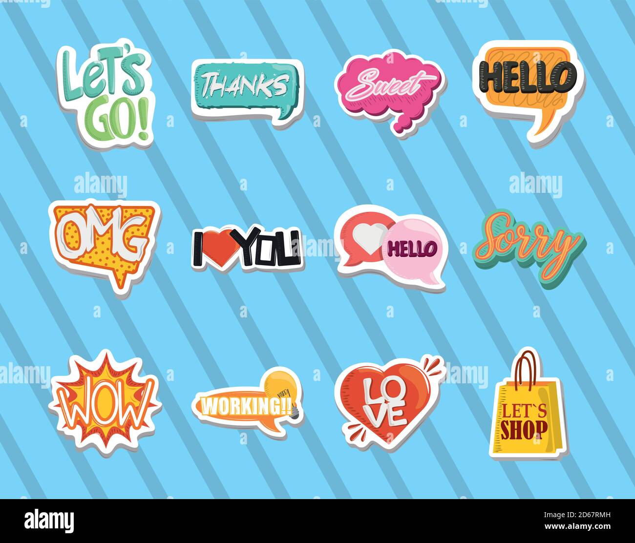 Sticker Badges Inspirational Quotes Fun Cartoon Icons Vector