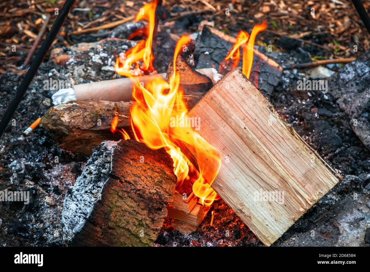 Campfire Burning Wood At A Tourist Campsite In England Stock Photo Alamy