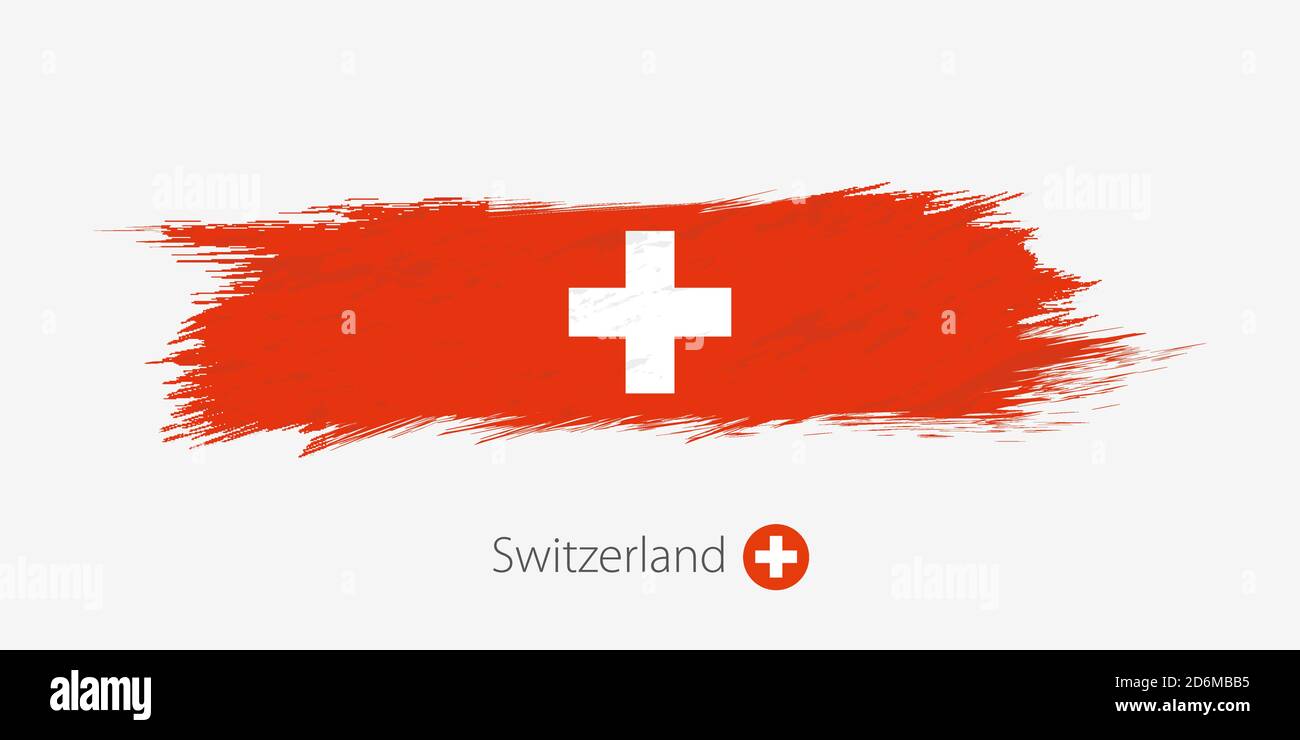 Flag Of Switzerland Grunge Abstract Brush Stroke On Gray Background