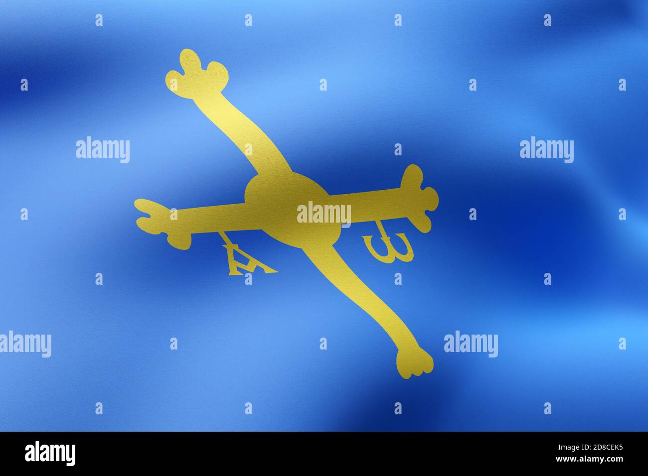 D Rendering Of A Silked Asturias Spanish Community Flag Stock Photo