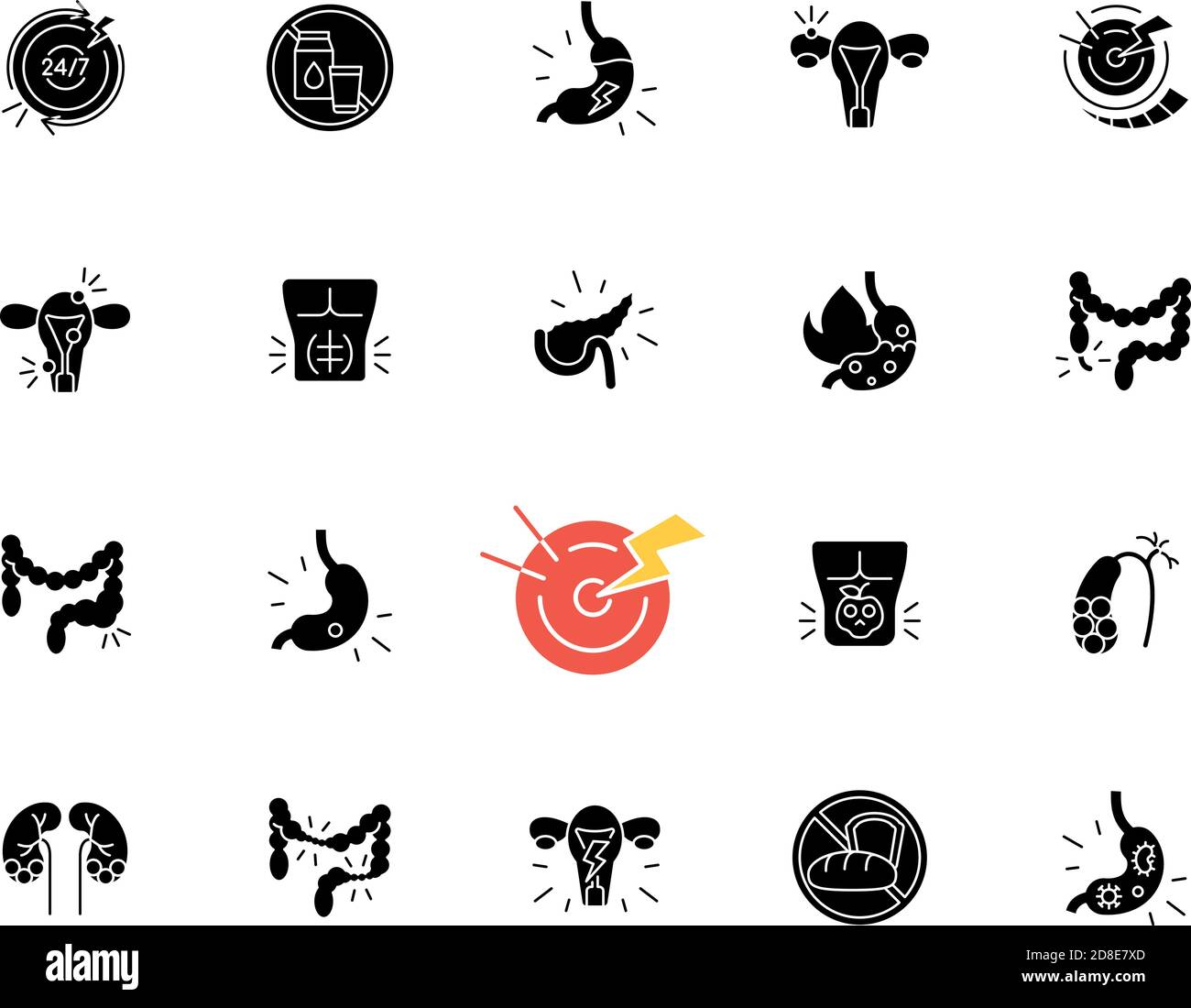 Stomach Pain Black Glyph Icons Set On White Space Stock Vector Image