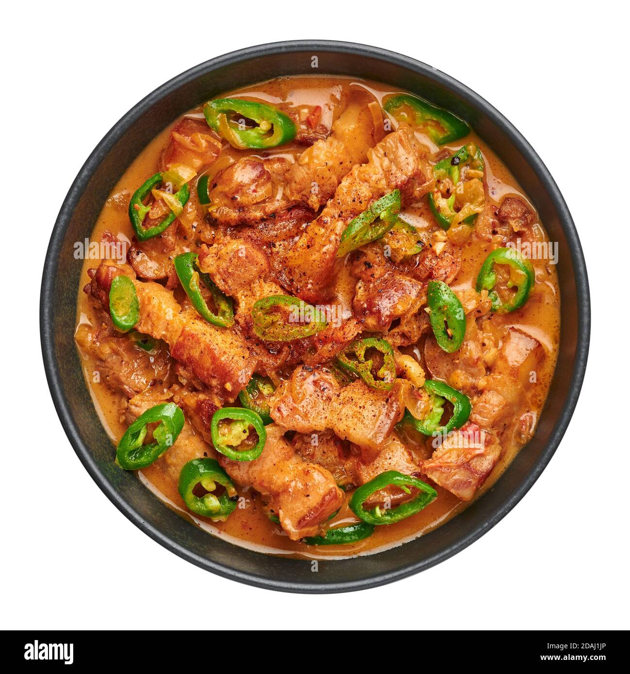 Bicol Express Stew In Black Bowl Isolated On White Filipino Cuisine