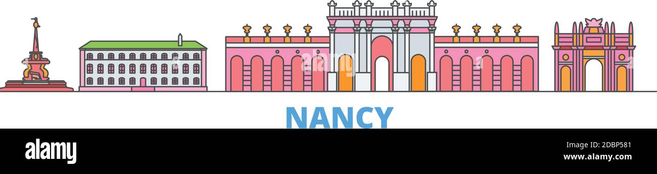 France Nancy Line Cityscape Flat Vector Travel City Landmark