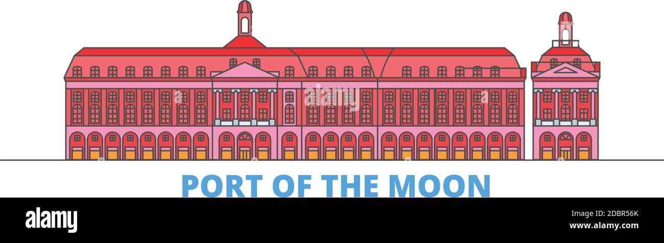 France Bordeaux Port Of The Moon Landmark Line Cityscape Flat Vector