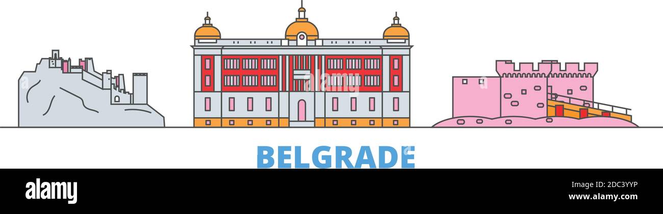 Serbia Belgrade Line Cityscape Flat Vector Travel City Landmark