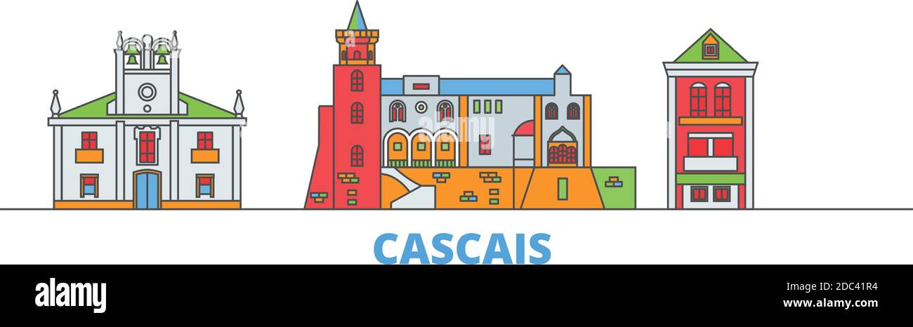 Portugal Cascais Line Cityscape Flat Vector Travel City Landmark