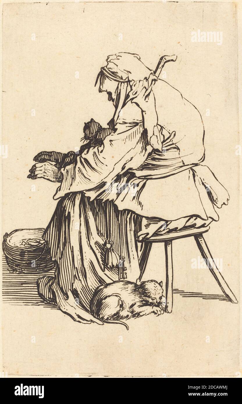 Jacques Callot Artist French 1592 1635 Old Woman With Cats The