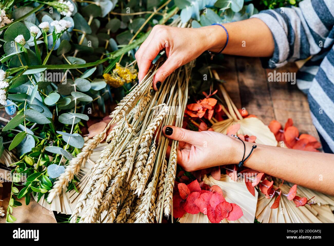 From Above Cropped Unrecognziable Professional Female Florist Arranging