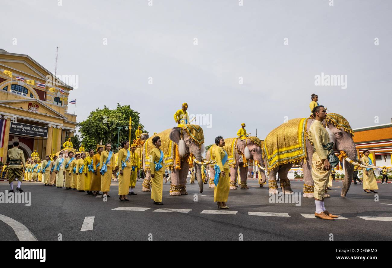 Mahouts Ride On Their Elephants As They March With Well Wishers During