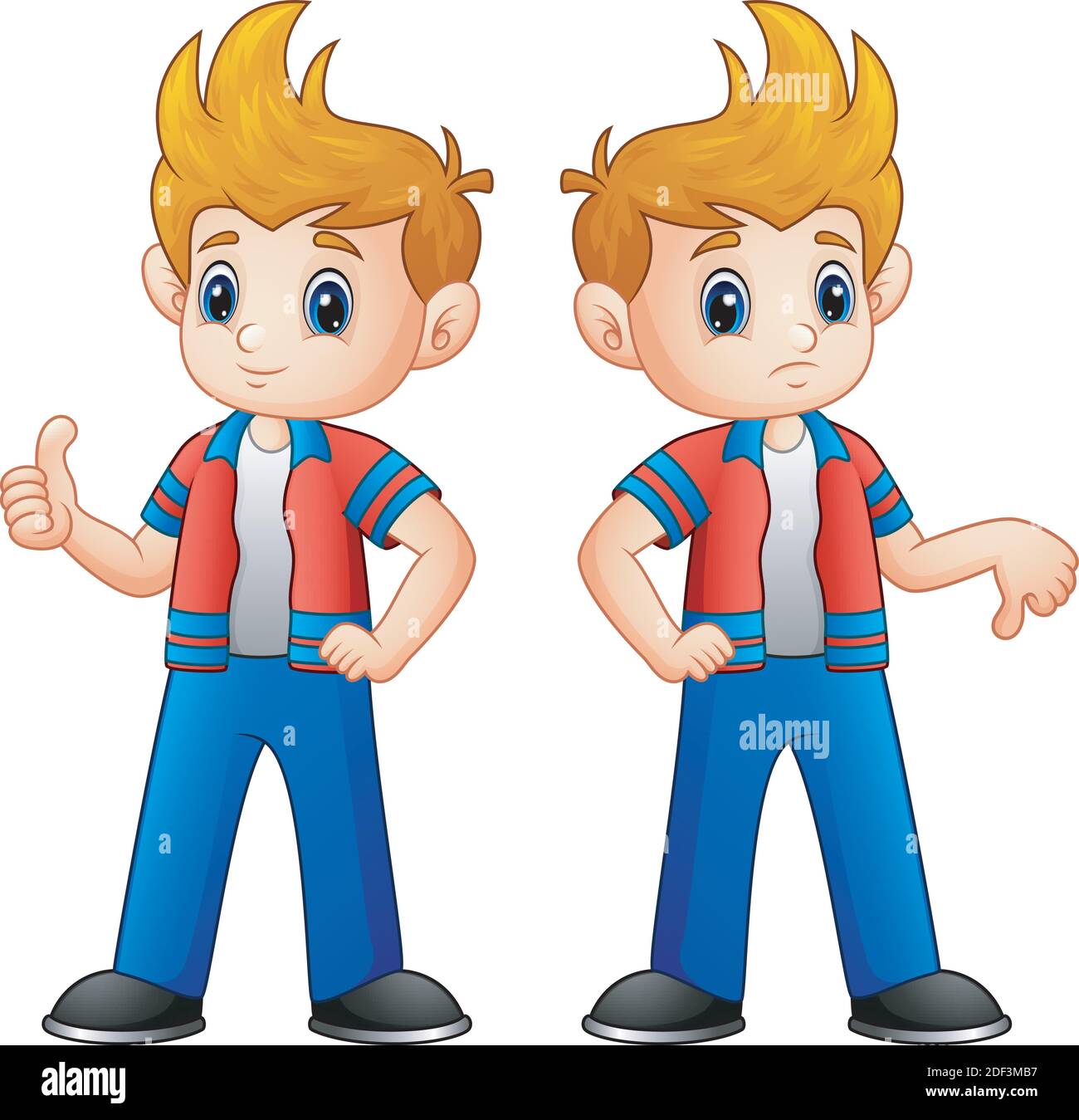 Vector Illustration Of Cartoon Boy Showing Thumbs Up And Down Stock