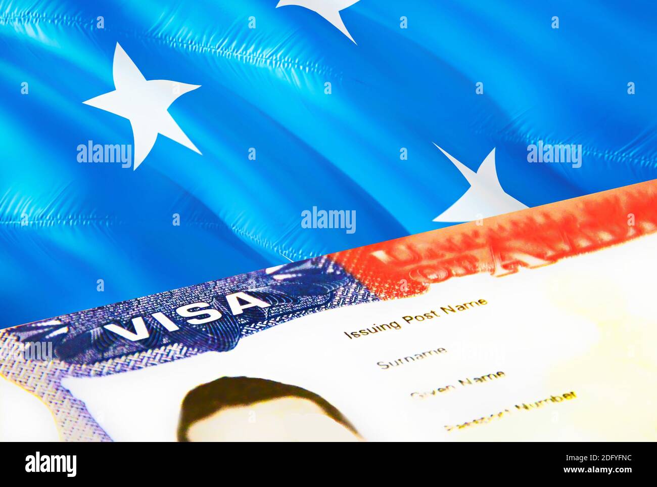 Micronesia Immigration Document Close Up Passport Visa On Micronesia