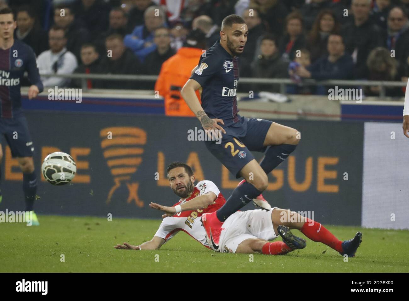 Psg S Layvin Kurzawa Battling Monaco S Joao Moutinho During The Final