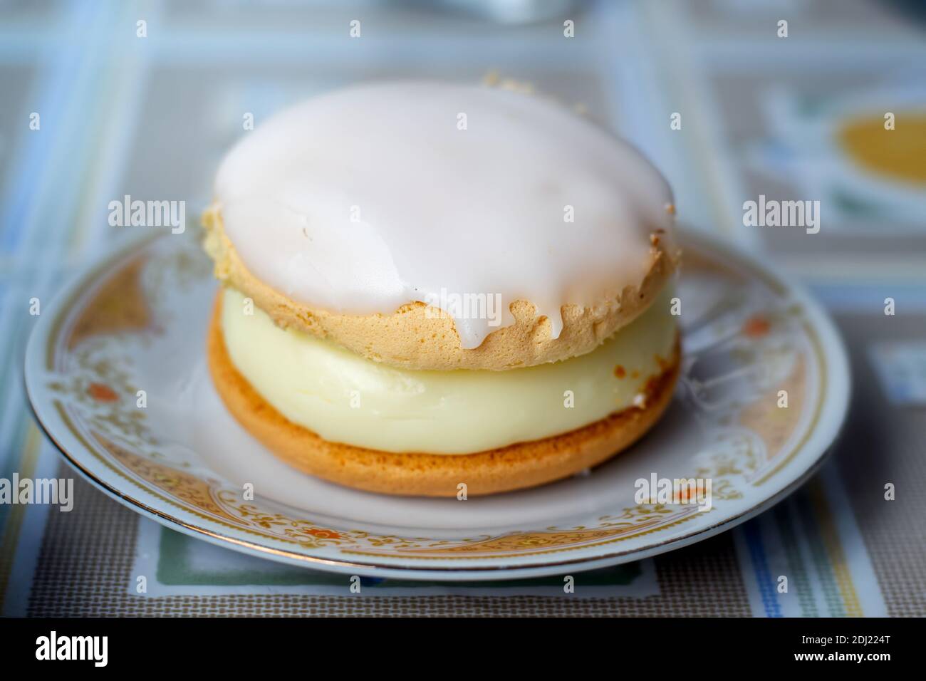 Custard Pudding Cake With Icing Stock Photo Alamy