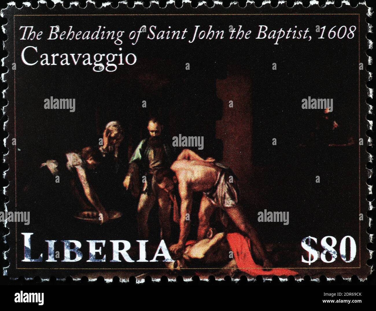 Beheading Of Saint John The Baptist By Caravaggio On Stamp Stock Photo