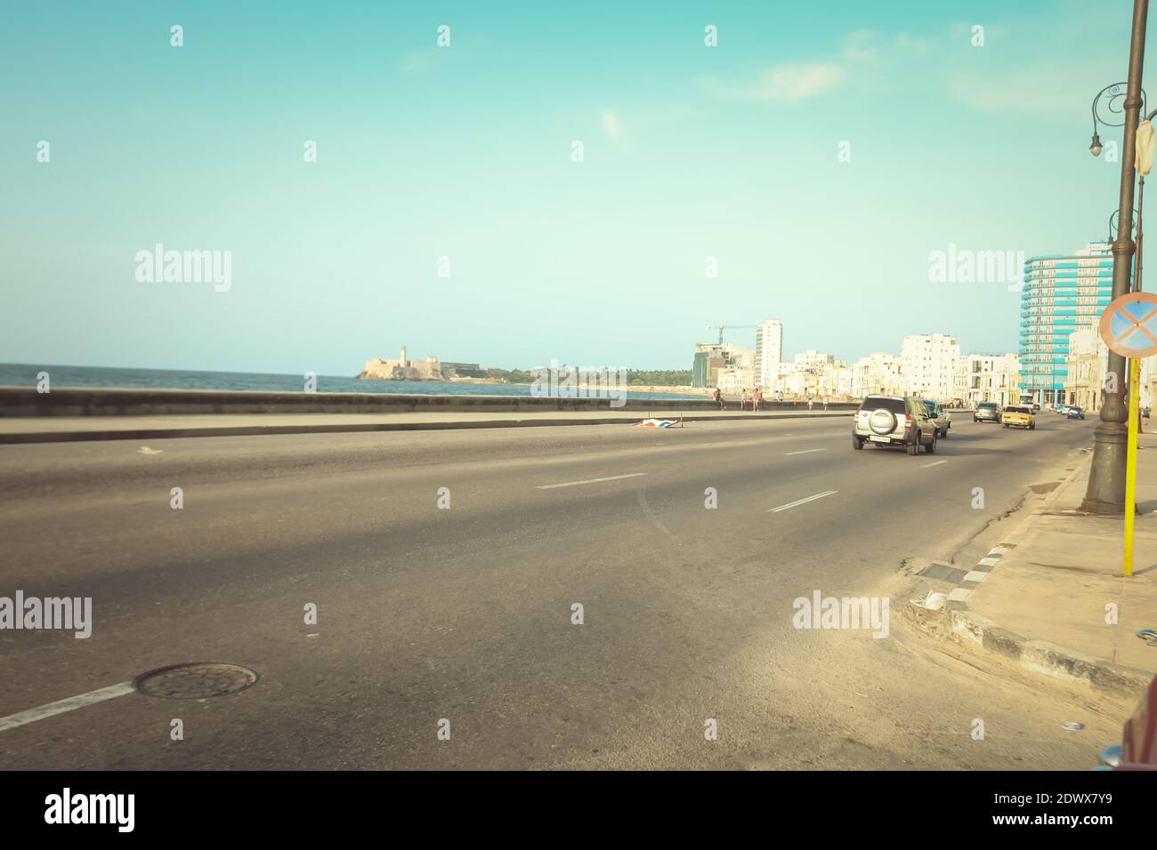 Cuba Havana Malecon Traffic In Habana Centro District Stock Photo