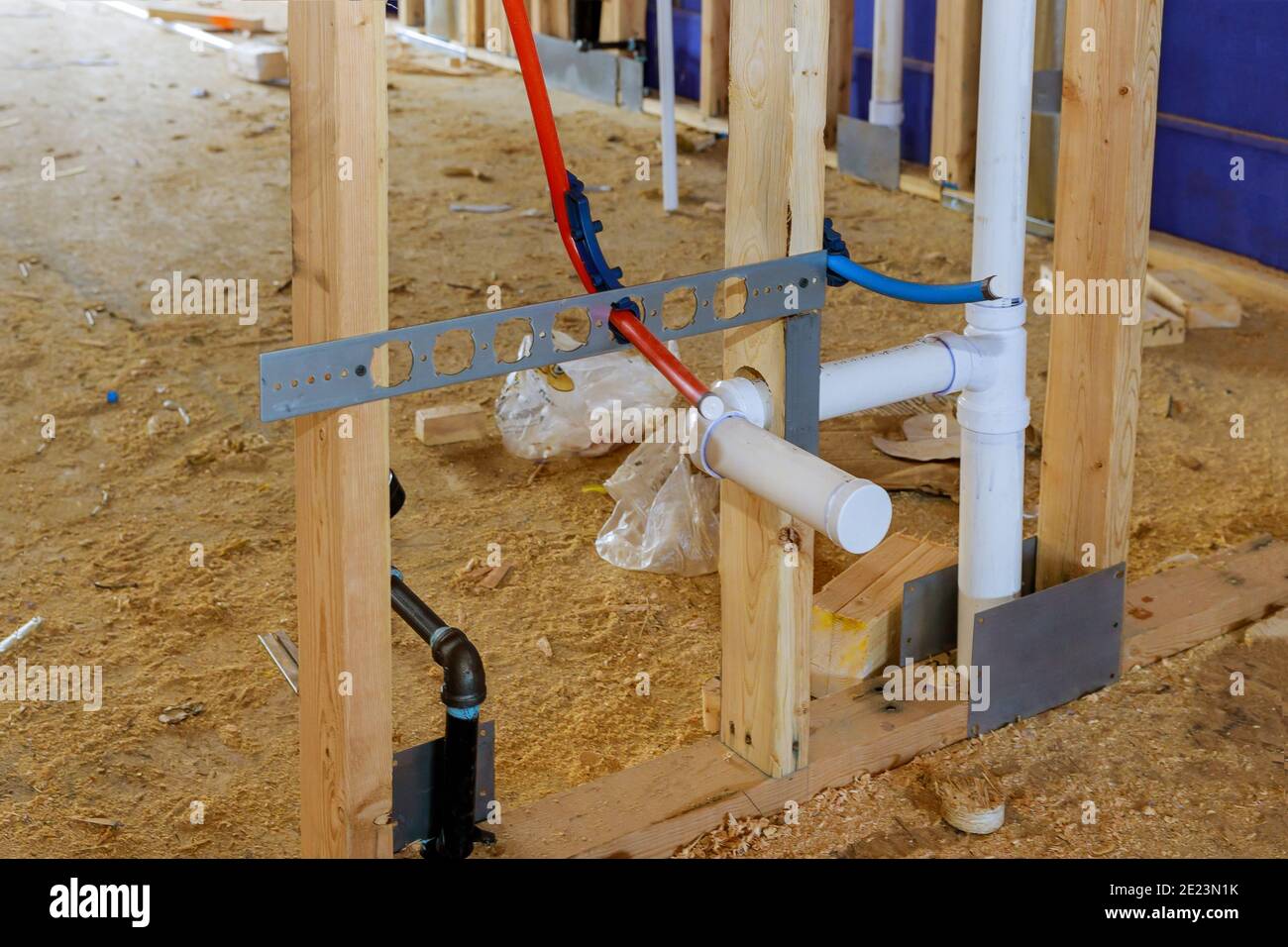 Wood Framework Of Under Construction Laundry Room In A New Home House