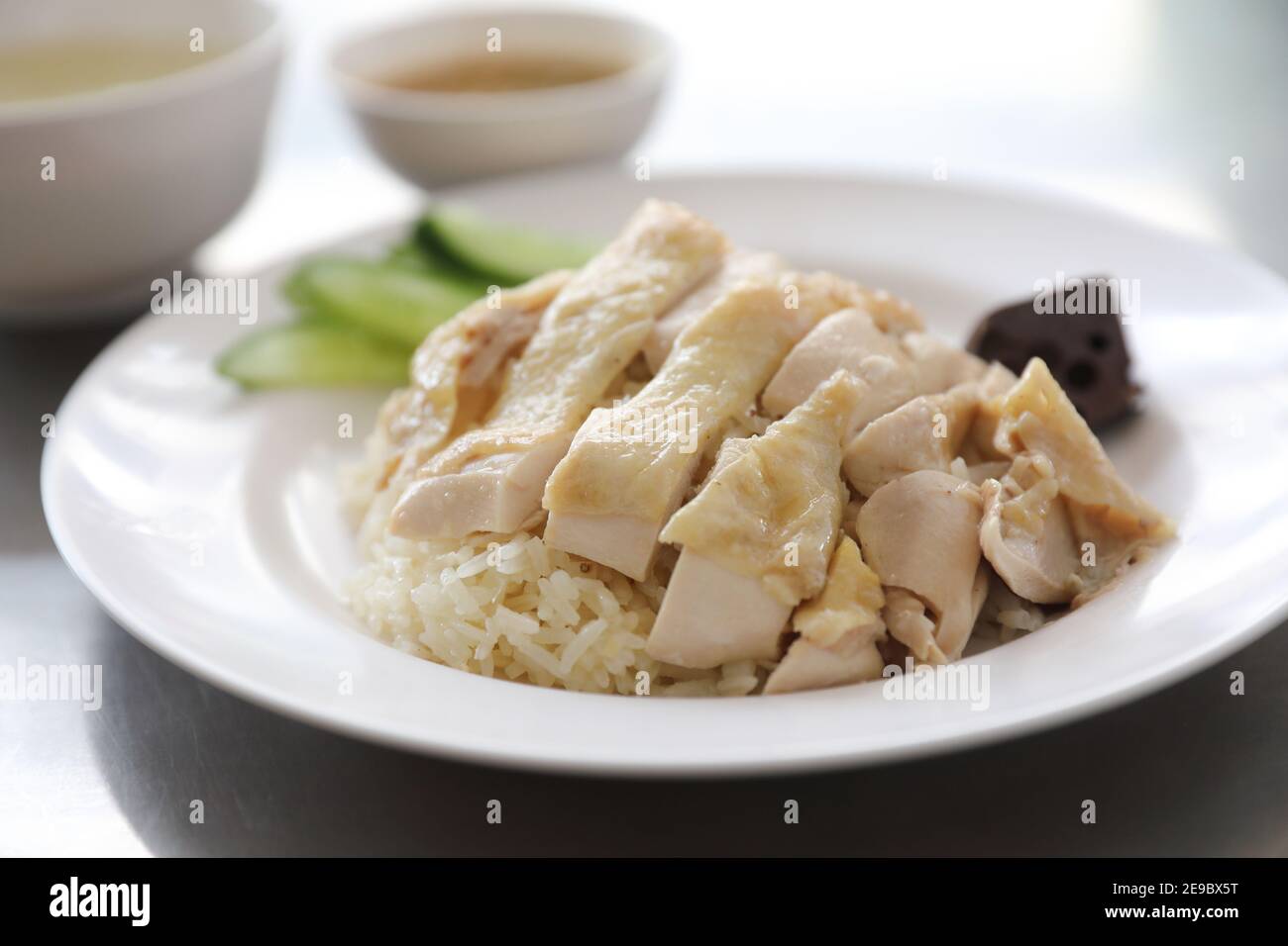 Thai Food Gourmet Steamed Chicken With Rice Khao Mun Kai In Wood