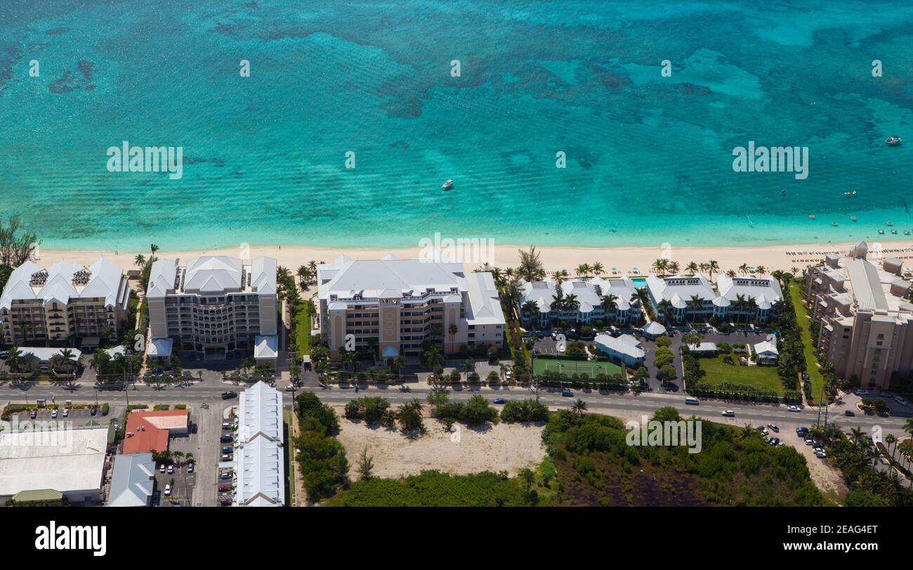 Stunning Aerial View Of Coastline Of Seven Mile Beach Grand Cayman