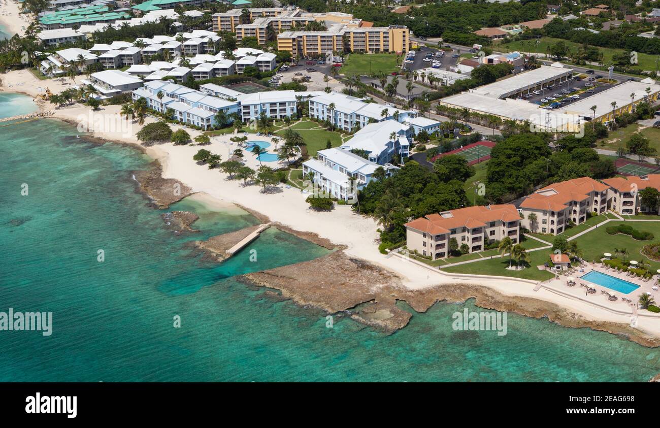 Stunning Aerial View Of Coastline Of Seven Mile Beach Grand Cayman