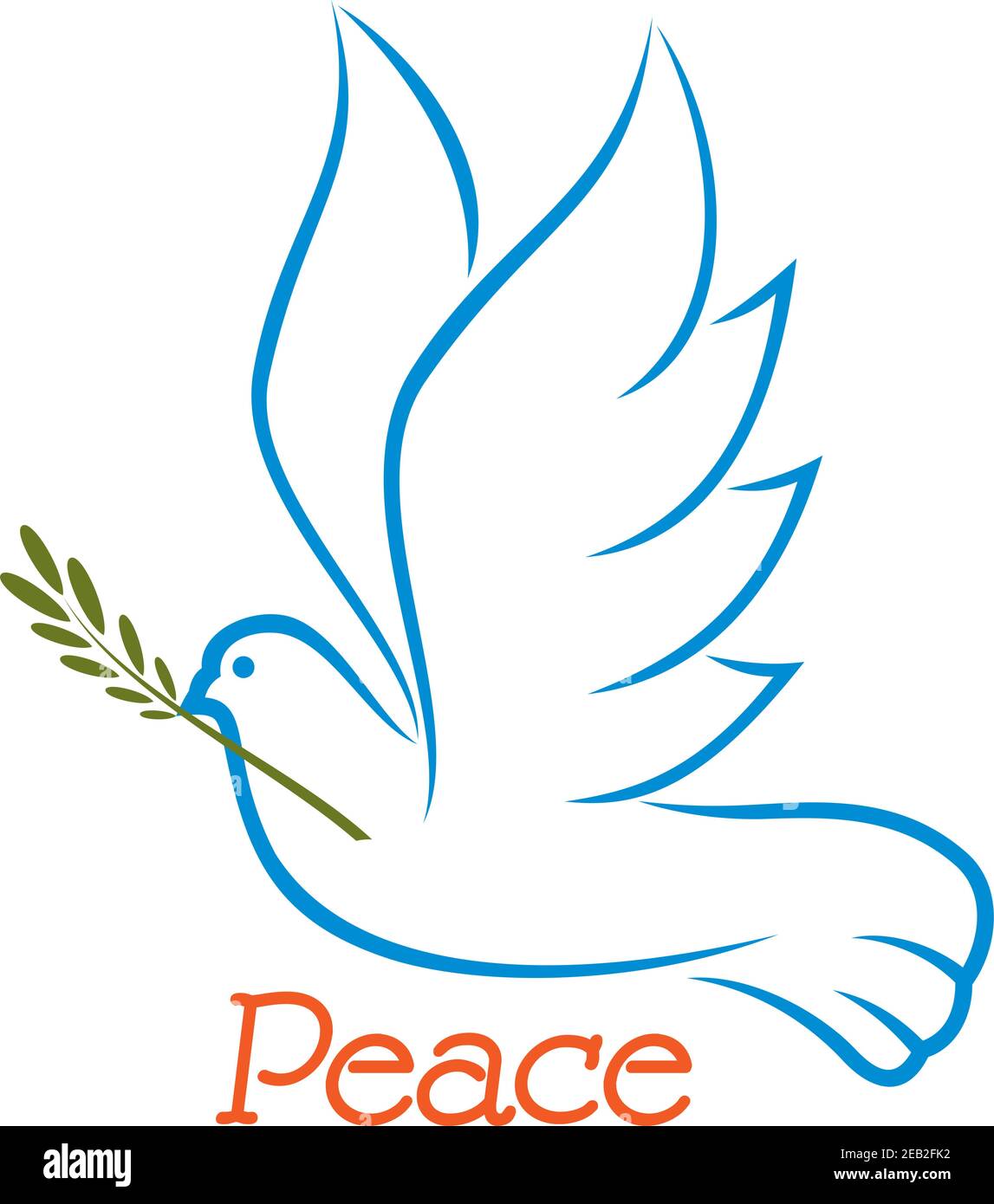 Flying Dove Of Peace With Olive Branch And Raised Wings In Outline