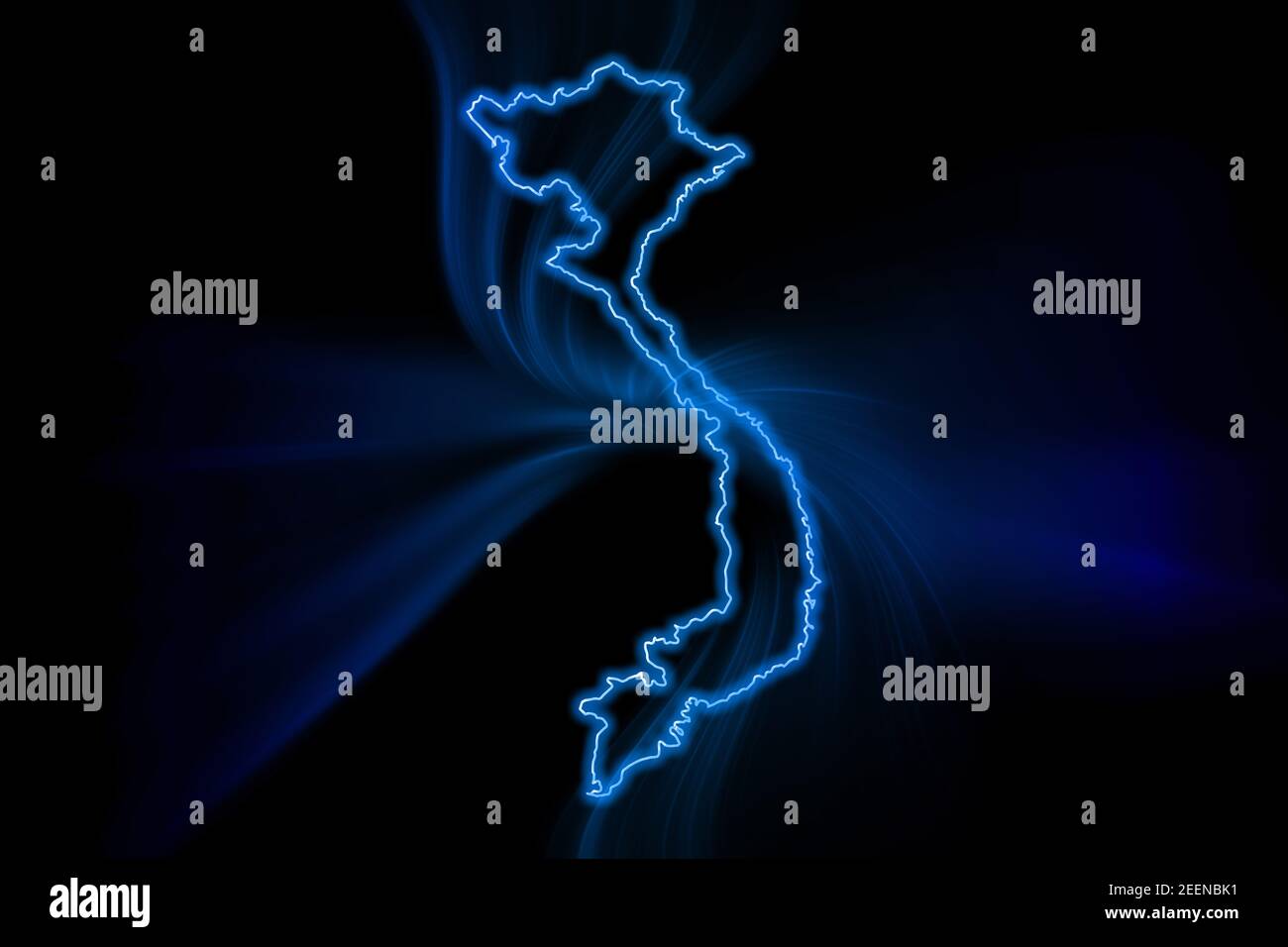 Glowing Map Of Vietnam Modern Blue Outline Map On Dark Background