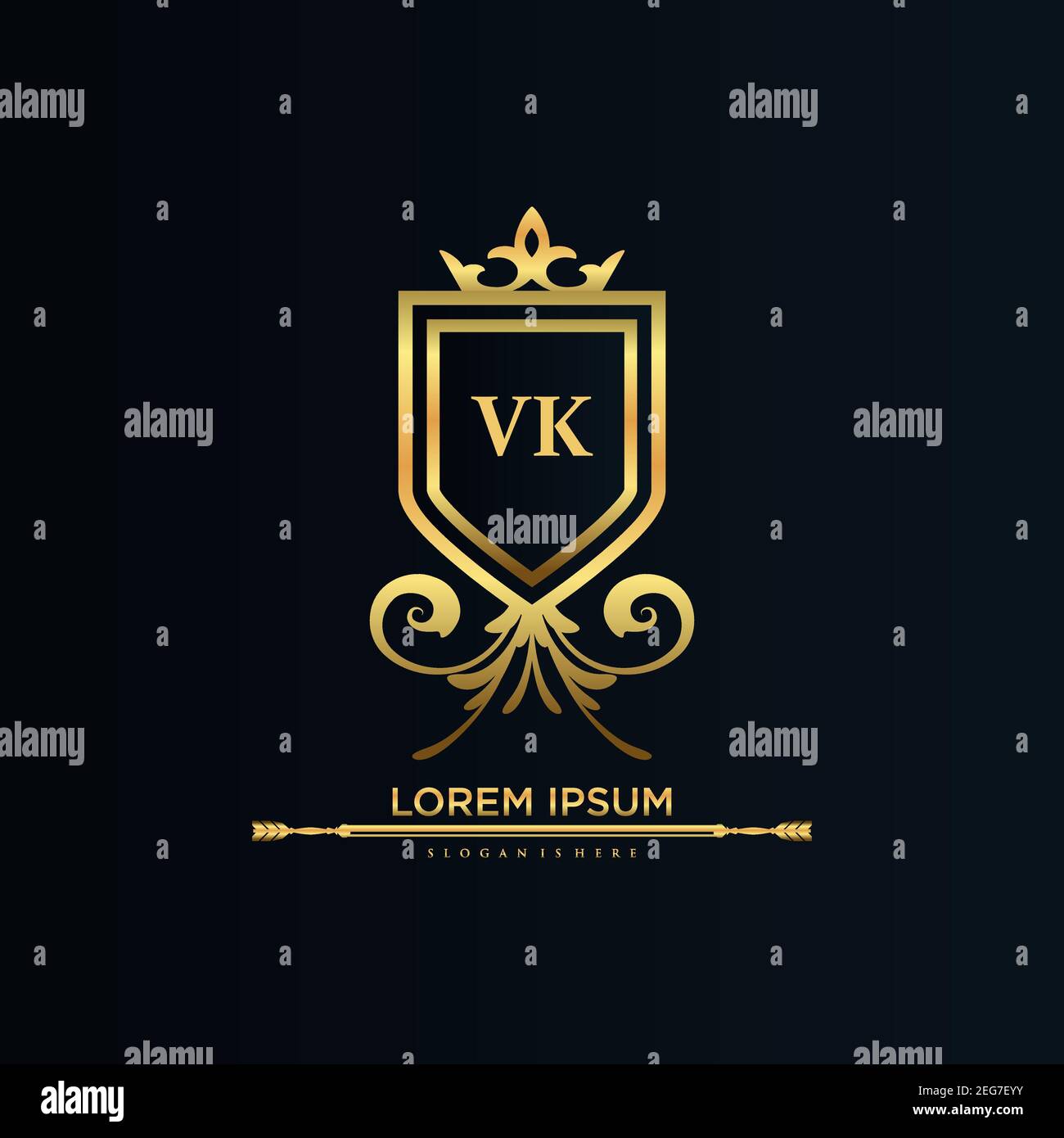 Vk Letter Initial With Royal Template Elegant With Crown Logo Vector