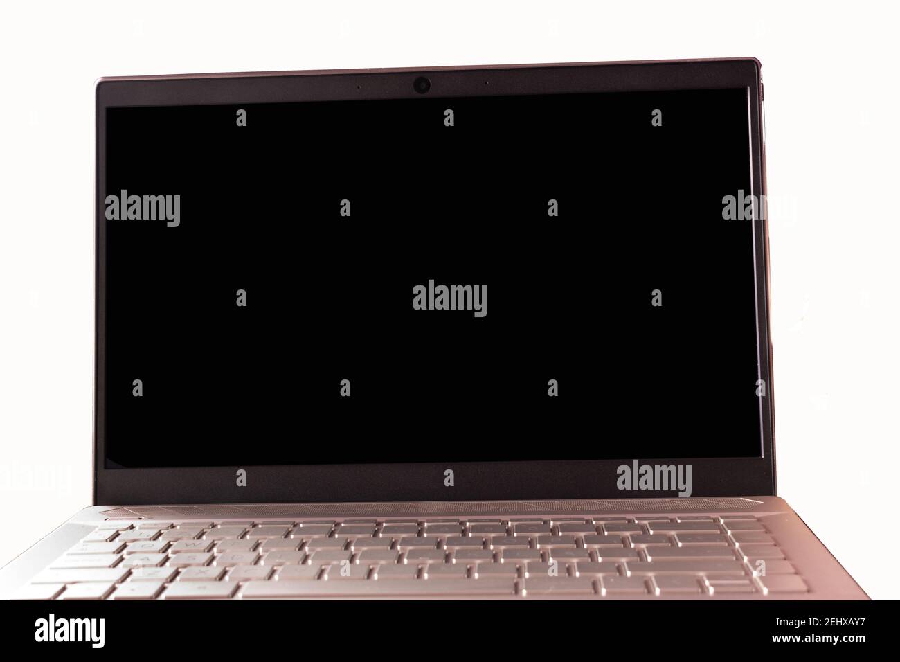 Laptop With Black Screen And White Background Stock Photo Alamy