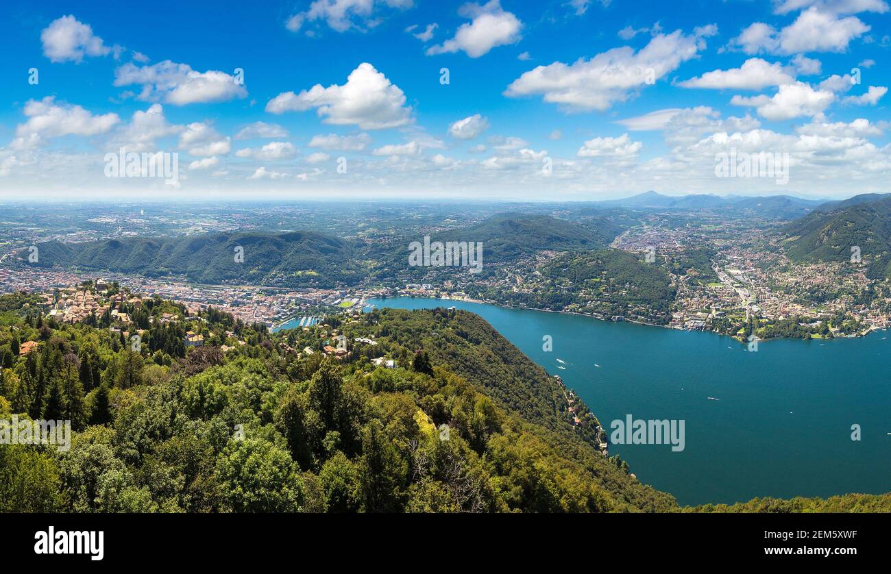 Panoramic Aerial View Of Lake Como In Italy In A Beautiful Summer Day