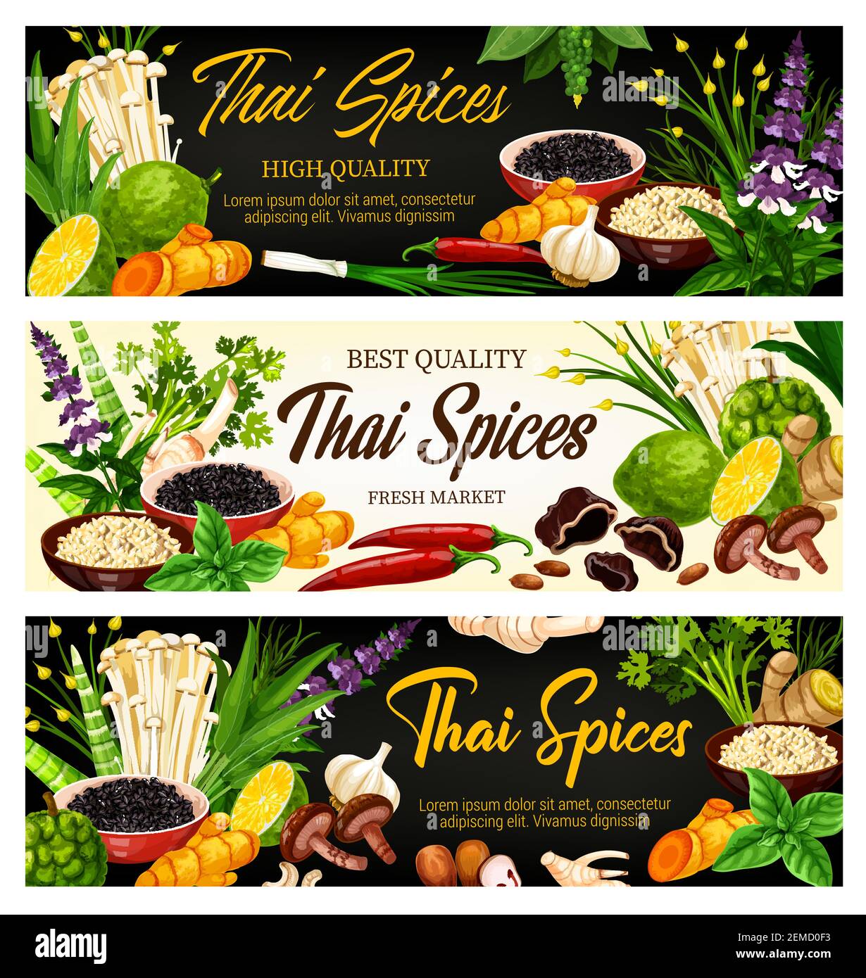 Thai Spices Herbs And Seasonings Food Cooking Condiments Vector Farm