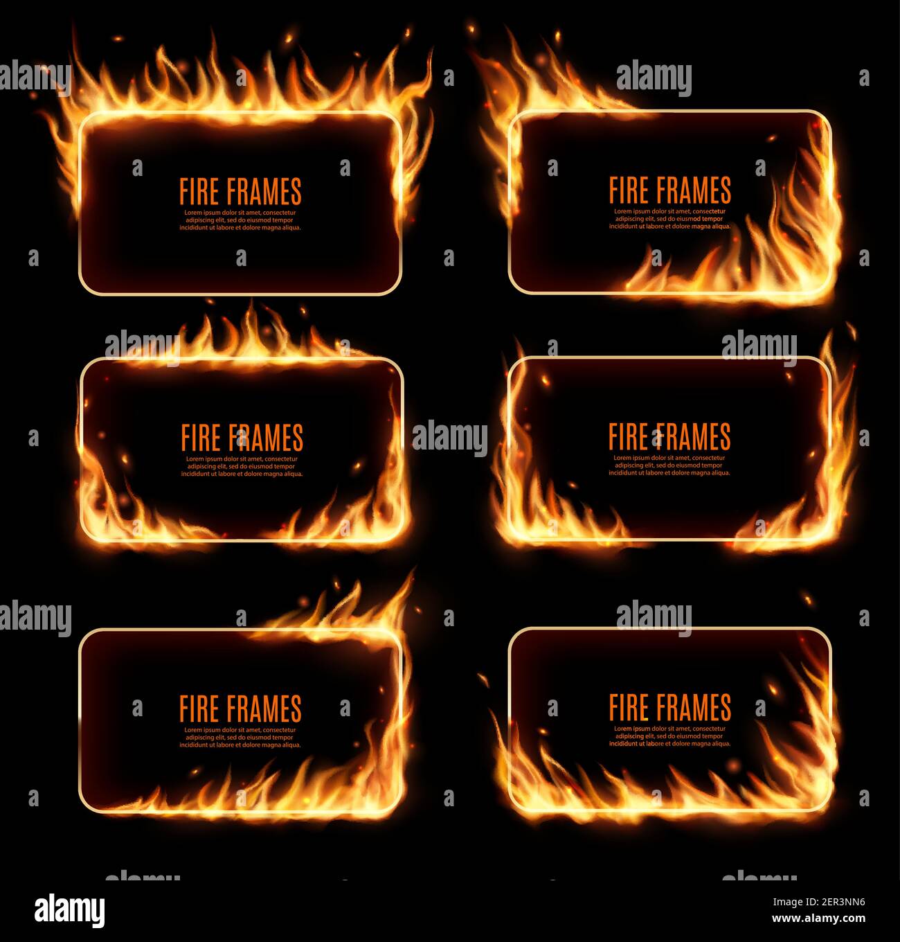 Fire Frames Vector Rectangular Burning Borders Realistic Burn Flame