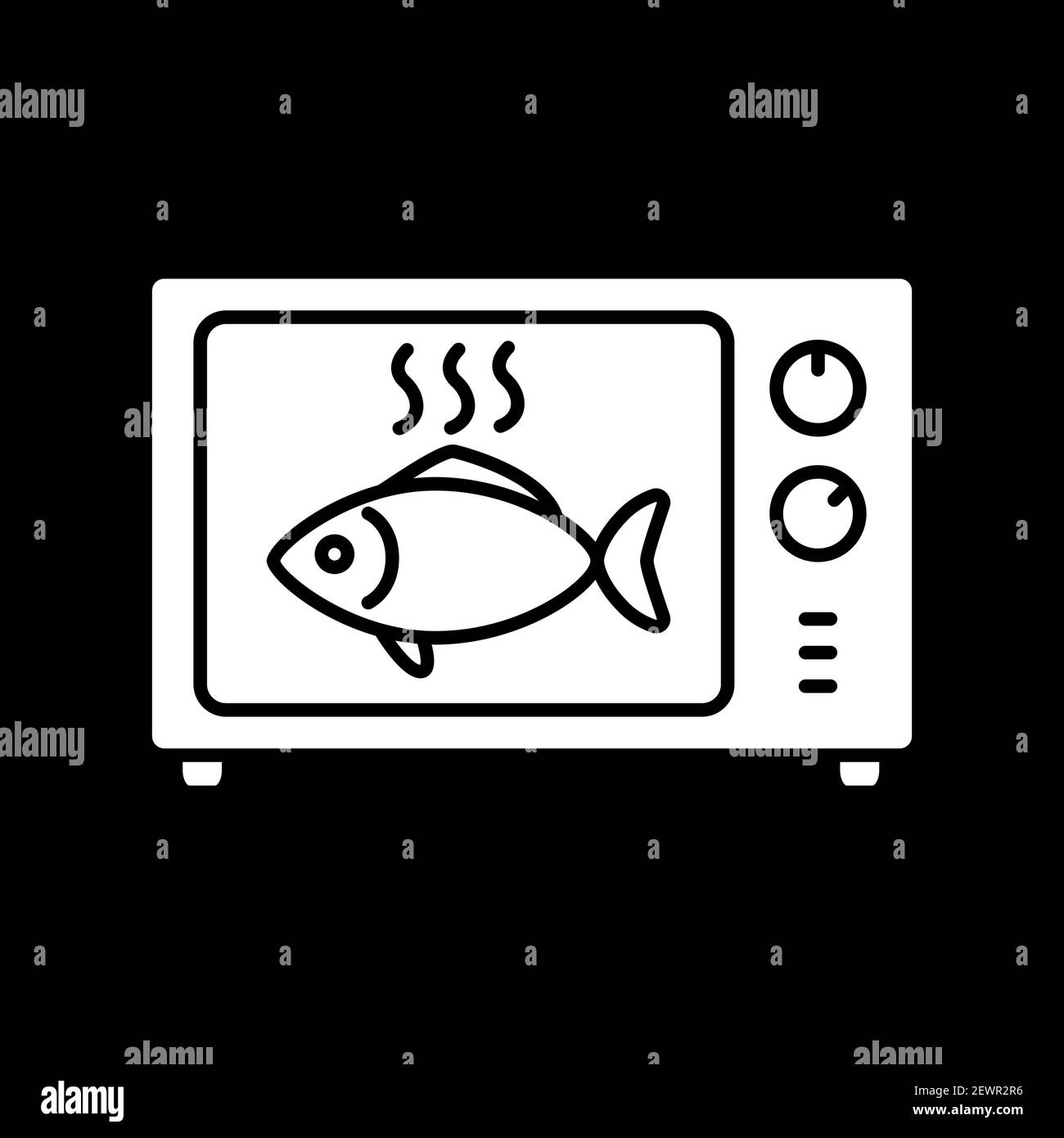 Roast Fish In Microwave Dark Mode Glyph Icon Stock Vector Image Art