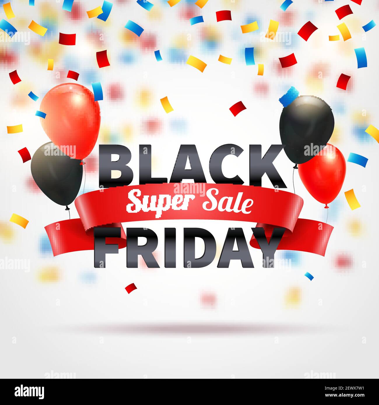 Black Friday Super Sale Background With Colorful Balloons And Confetti