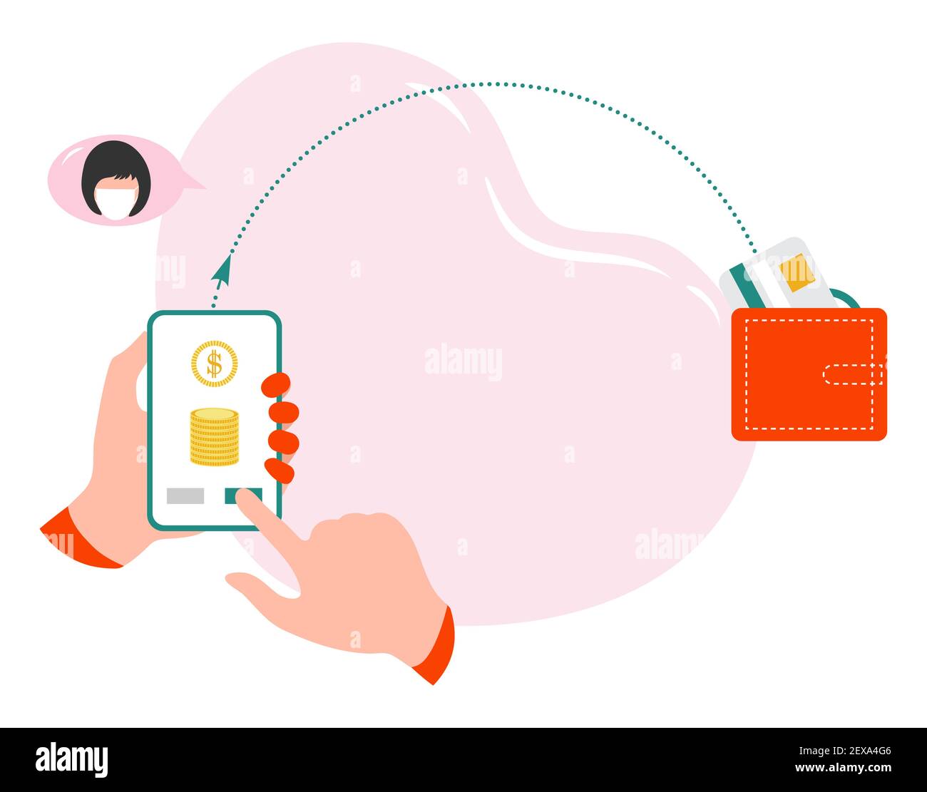 Vector Illustration Hands Hold Cell Phone Mobile Money Transfer Online