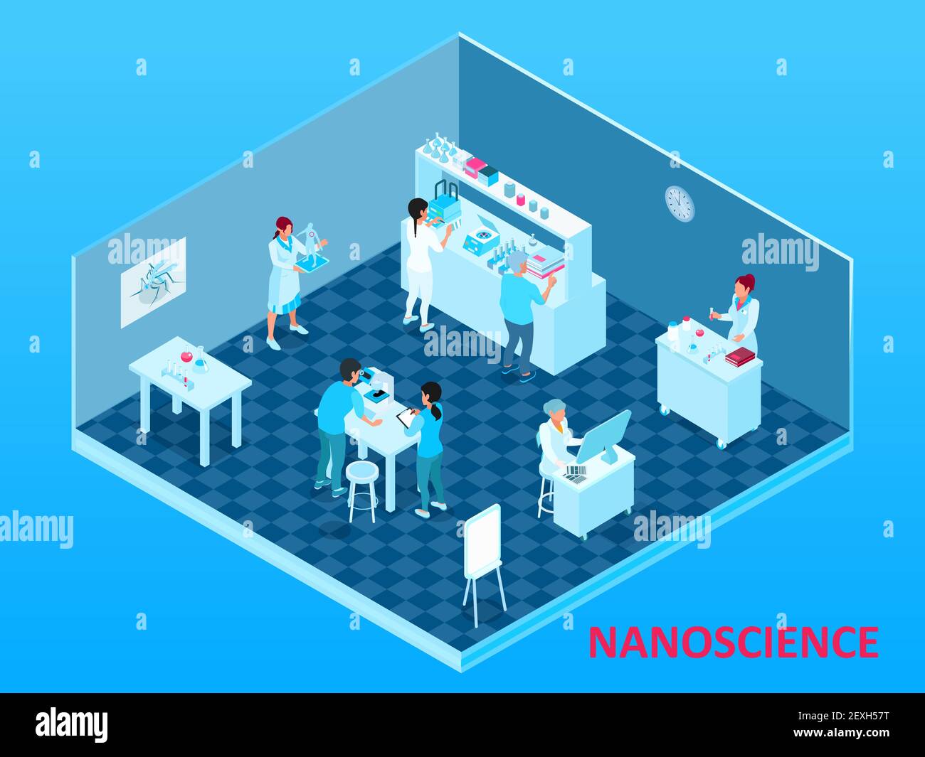 Colored Isometric Nanotechnology Composition With Isolated Laboratory