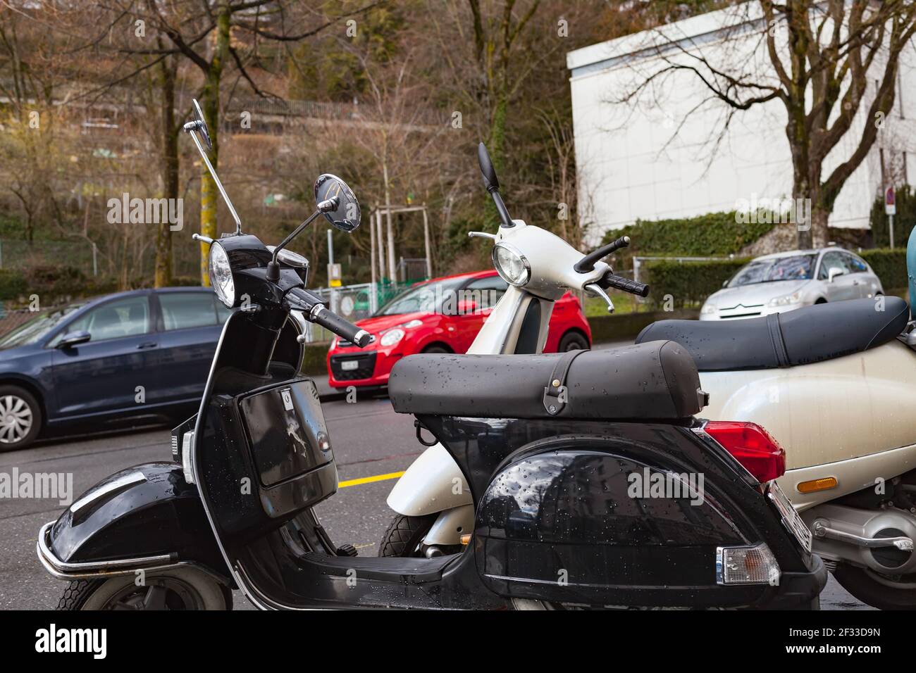 Picture Of A Modern Motor Motorbike Parked In Downtown Stock Photo Alamy