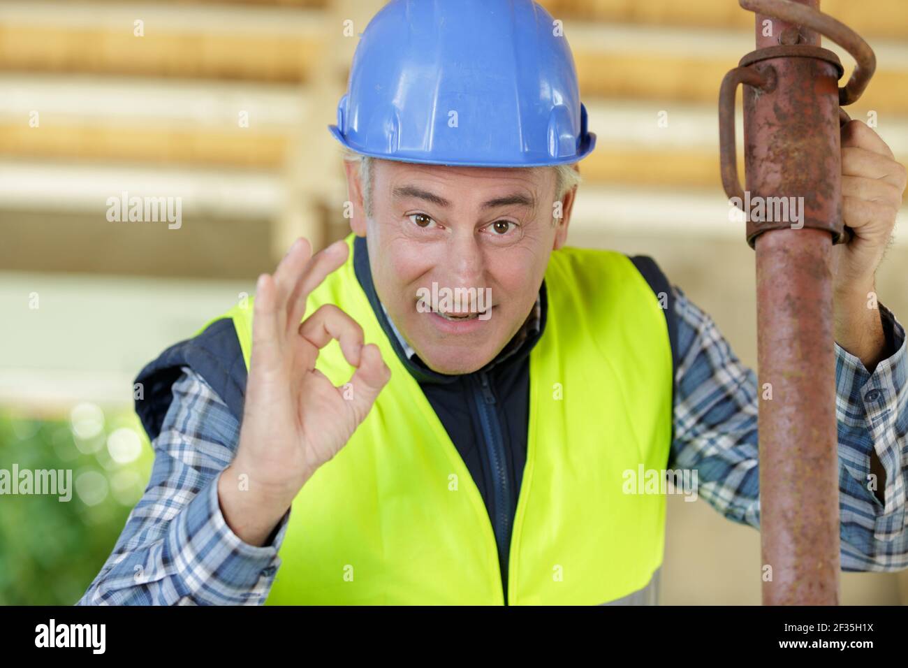 Mature Worker Showing Ok Sign Stock Photo Alamy