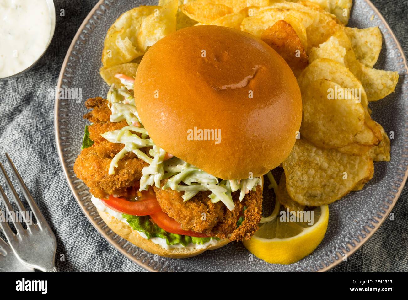 Homemade Fried Soft Shell Crab Sandwich With Chips Stock Photo Alamy