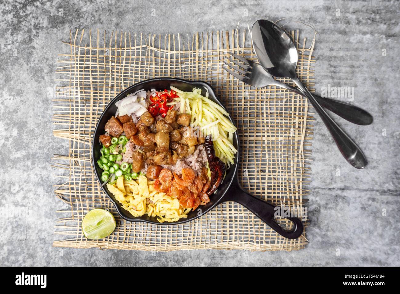 Top View Fried Rice With Shrimp Paste Khao Khluk Kapi Is Thai Street