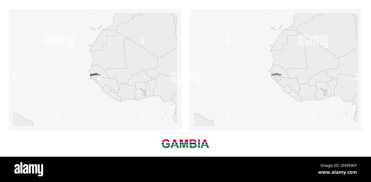 Two Versions Of The Map Of Gambia With The Flag Of Gambia And